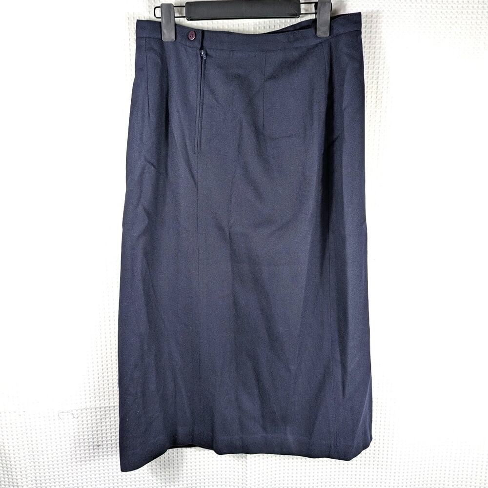 Camdan Place Navy Wool Blend Midi Skirt Lined Classic Minimalist Made in USA 80s